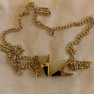 Vintage Sweater Clips - Mid-Century Modern - Textured Gold Tone - Chain